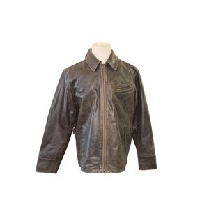 Vintage Eddie Bauer Distressed Leather Jacket Mens Large Brown Motorcycle Y2K